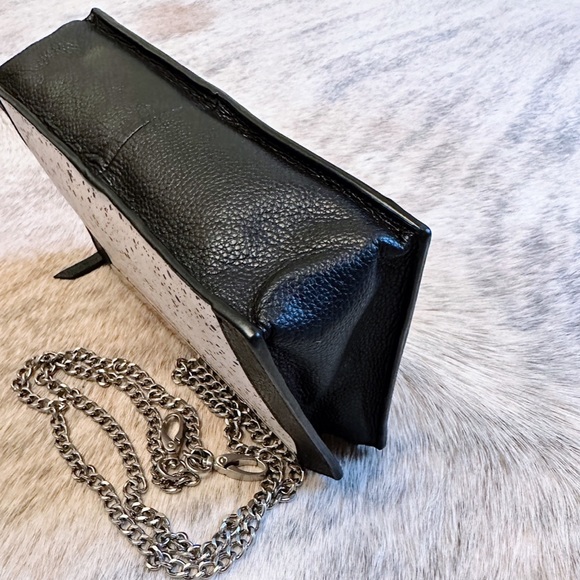 Foley + Corinna Black Leather & White Suede Crossbody Bag or Clutch Handbag - Picture 11 of 16